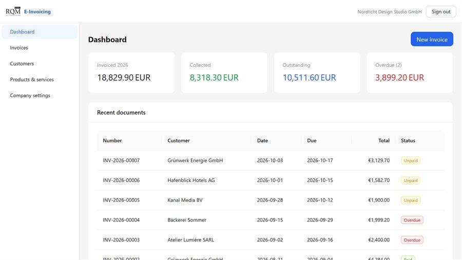 RQM E-invoicing screenshot