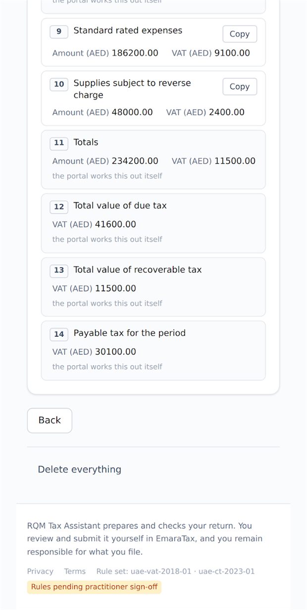 RQM Tax Assistant screenshot