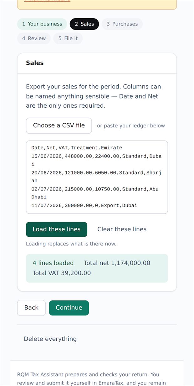 RQM Tax Assistant screenshot