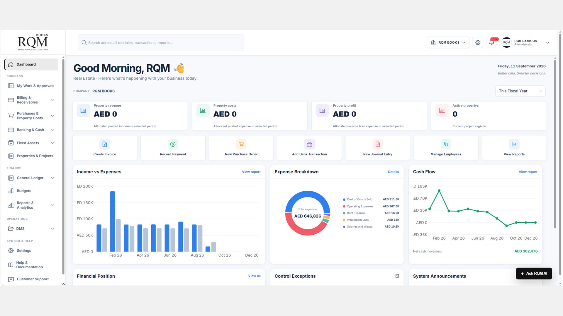 RQM Books Enterprise dashboard
